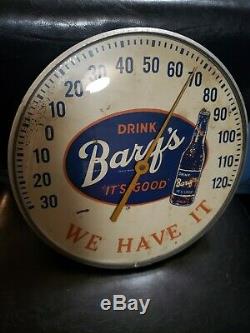 Vintage Barq's Root Beer Round Advertising Thermometer Sign Gas Station Oil