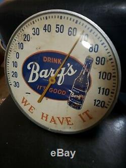 Vintage Barq's Root Beer Round Advertising Thermometer Sign Gas Station Oil