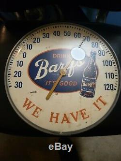 Vintage Barq's Root Beer Round Advertising Thermometer Sign Gas Station Oil