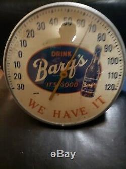 Vintage Barq's Root Beer Round Advertising Thermometer Sign Gas Station Oil