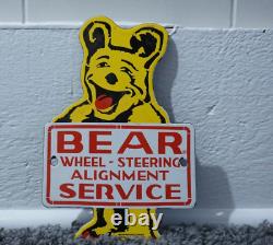 Vintage Bear Wheel Alignment Porcelain Metal Sign Gas Oil Rare Service Station