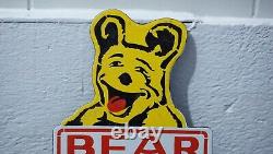 Vintage Bear Wheel Alignment Porcelain Metal Sign Gas Oil Rare Service Station