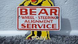 Vintage Bear Wheel Alignment Porcelain Metal Sign Gas Oil Rare Service Station
