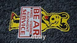 Vintage Bear Wheel Alignment Porcelain Metal Sign Gas Oil Rare Service Station