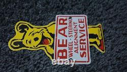 Vintage Bear Wheel Alignment Porcelain Metal Sign Gas Oil Rare Service Station