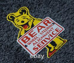Vintage Bear Wheel Alignment Porcelain Metal Sign Gas Oil Rare Service Station