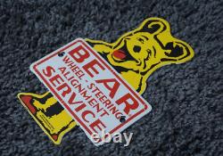 Vintage Bear Wheel Alignment Porcelain Metal Sign Gas Oil Rare Service Station