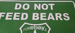 Vintage Bears Entrance Sign Forest Service DO NOT FEED Gas Pump Porcelain Sign