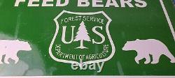 Vintage Bears Entrance Sign Forest Service DO NOT FEED Gas Pump Porcelain Sign
