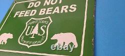 Vintage Bears Entrance Sign Forest Service DO NOT FEED Gas Pump Porcelain Sign