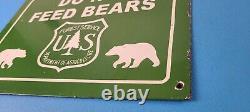 Vintage Bears Entrance Sign Forest Service DO NOT FEED Gas Pump Porcelain Sign