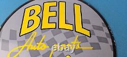 Vintage Bell Auto Parts Porcelain Gas Motor Oil Service Station Pump Plate Sign