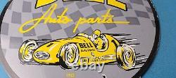 Vintage Bell Auto Parts Porcelain Gas Motor Oil Service Station Pump Plate Sign
