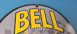 Vintage Bell Auto Parts Porcelain Gas Motor Oil Service Station Pump Plate Sign
