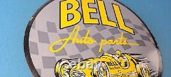 Vintage Bell Auto Parts Porcelain Gas Motor Oil Service Station Pump Plate Sign
