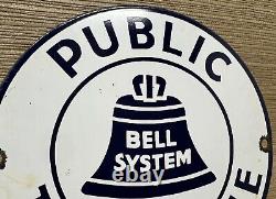 Vintage Bell System Public Payph0ne Porcelain Sign Gas Station Oil Telephone Att