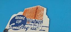 Vintage Belmont Hotel Porcelain Madison Gas Pump Service Desk Sales Ad Sign