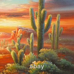 Vintage Bernard Duggan Landscape Oil Painting Southwestern Desert Sunset 12 x 16