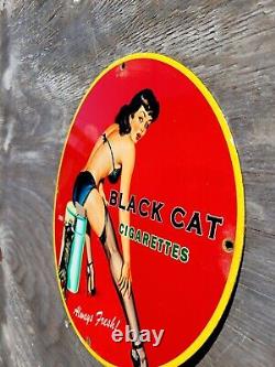 Vintage Black Cat Cigarette Porcelain Sign Model Girl Art Deco Tobacco Gas Oil