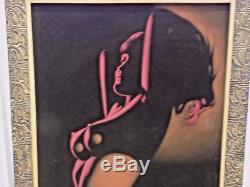 Vintage Black Velvet Nude Signed Painting Framed Retro Art