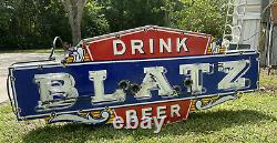 Vintage Blatz Beer Porcelain Metal Neon Sign Bar Beverage Oil Gas Station Nice