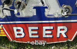 Vintage Blatz Beer Porcelain Metal Neon Sign Bar Beverage Oil Gas Station Nice