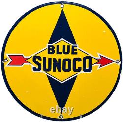 Vintage Blue Sunoco Gasoline Porcelain Sign Dealership Gas Station Motor Oil