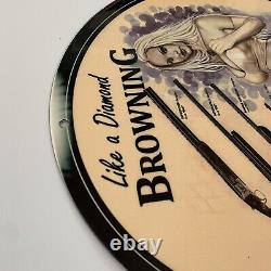 Vintage Browning Porcelain Sign Gas Oil Firearm Ammunition Rifle Ad Pump Plate