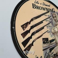 Vintage Browning Porcelain Sign Gas Oil Firearm Ammunition Rifle Ad Pump Plate