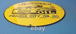 Vintage Buffalo Gasoline Porcelain Very Heavy Gas Service Station 12 Sign