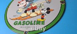 Vintage Calso Gasoline Porcelain Mickey Mouse Skiing Walt Disney Gas Pump Sign