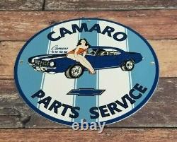 Vintage Camaro Porcelain & Metal Chevrolet Gas Parts Service Station Ad Sign