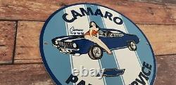 Vintage Camaro Porcelain & Metal Chevrolet Gas Parts Service Station Ad Sign