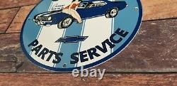 Vintage Camaro Porcelain & Metal Chevrolet Gas Parts Service Station Ad Sign