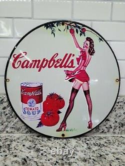 Vintage Campbells Soup Porcelain Sign Grocery Store Food Gas Station Oil Service