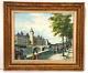 Vintage Carlis Signed French Oil Painting Seine River Paris France Figures Art