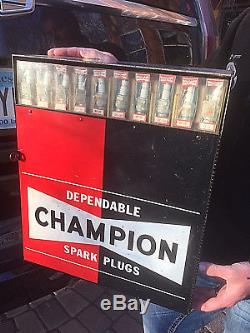 Vintage Champion Spark Plug Auto Parts Cabinet With Logo Sign Gasoline Oil Gas