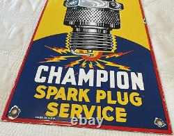 Vintage Champion Spark Plug Porcelain Sign Service 18 X 8 Metal Gasoline & Oil
