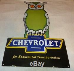 Vintage Chevrolet Owl Car & Truck Dealer 36 Porcelain Metal Gasoline & Oil Sign