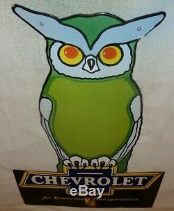 Vintage Chevrolet Owl Car & Truck Dealer 36 Porcelain Metal Gasoline & Oil Sign