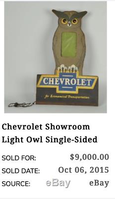 Vintage Chevrolet Owl Car & Truck Dealer 36 Porcelain Metal Gasoline & Oil Sign