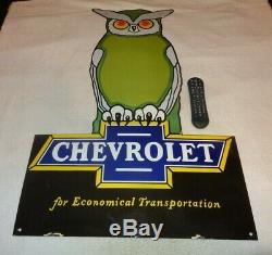 Vintage Chevrolet Owl Car & Truck Dealer 36 Porcelain Metal Gasoline & Oil Sign