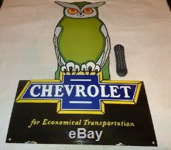 Vintage Chevrolet Owl Car & Truck Dealer 36 Porcelain Metal Gasoline & Oil Sign