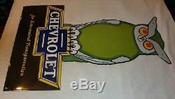 Vintage Chevrolet Owl Car & Truck Dealer 36 Porcelain Metal Gasoline & Oil Sign