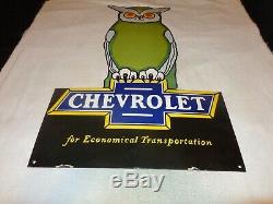 Vintage Chevrolet Owl Car & Truck Dealer 36 Porcelain Metal Gasoline & Oil Sign