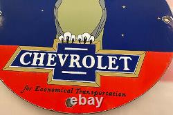 Vintage Chevrolet Owl Porcelain Sign Metal Gasoline Motor Oil 11 3/4 Dealership