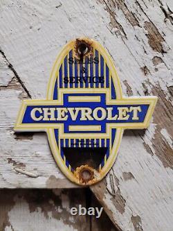 Vintage Chevrolet Porcelain Sign Match Strike Plate Sales Service Emblem Gas Oil