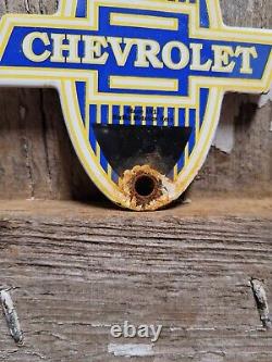 Vintage Chevrolet Porcelain Sign Match Strike Plate Sales Service Emblem Gas Oil