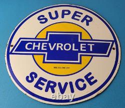 Vintage Chevrolet Sign Super Service Automobile Motors Gas Pump Porcelain Sign