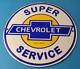 Vintage Chevrolet Sign Super Service Automobile Motors Gas Pump Porcelain Sign